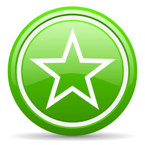 Estrela ícone brilhante verde no fundo branco — Fotografia de Stock