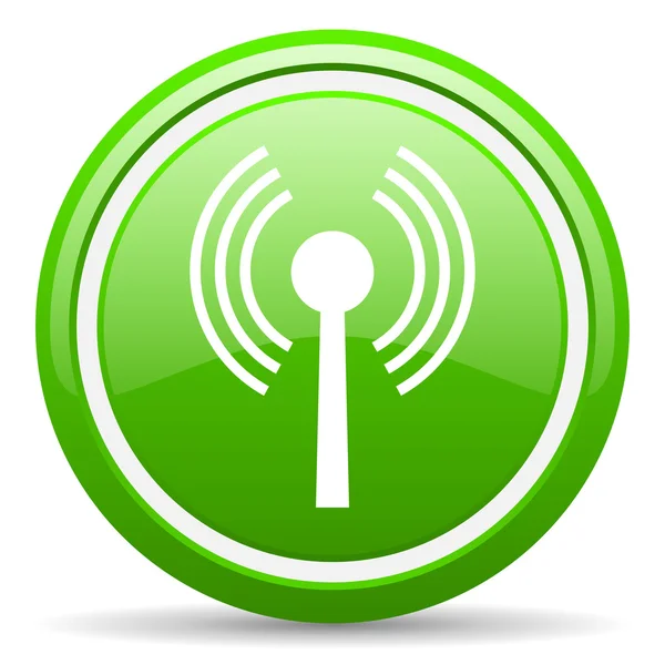 Wifi ícone brilhante verde no fundo branco — Fotografia de Stock