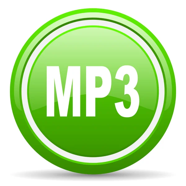 MP3 groene glanzende pictogram op witte achtergrond — Stockfoto