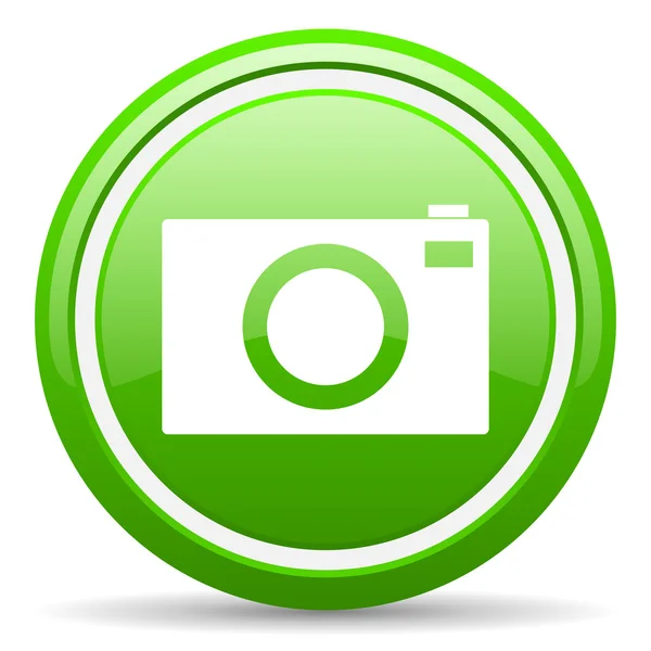 Γυαλιστερό εικονίδιο κάμερας πράσινο σε λευκό φόντο — Φωτογραφία Αρχείου