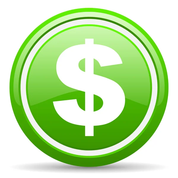 Dollaro icona lucida verde su sfondo bianco — Foto Stock