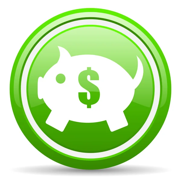 Piggy bank green glossy icon on white background — Stock Photo, Image