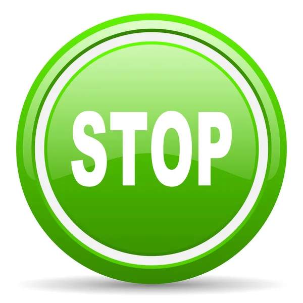 Stop icono brillante verde sobre fondo blanco — Foto de Stock