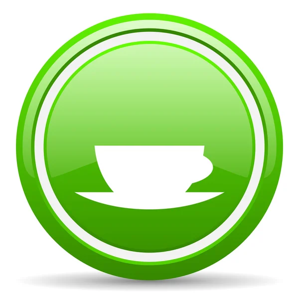 Tazza di caffè icona lucida verde su sfondo bianco — Foto Stock