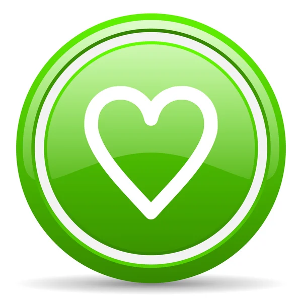 Coração ícone brilhante verde no fundo branco — Fotografia de Stock