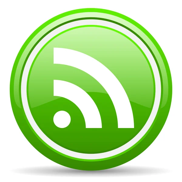 RSS parlak simgesi beyaz zemin üzerine yeşil — Stok fotoğraf