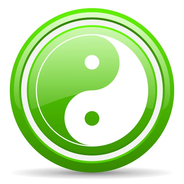 Ying yang yeşil parlak simgesi beyaz zemin üzerine — Stok fotoğraf