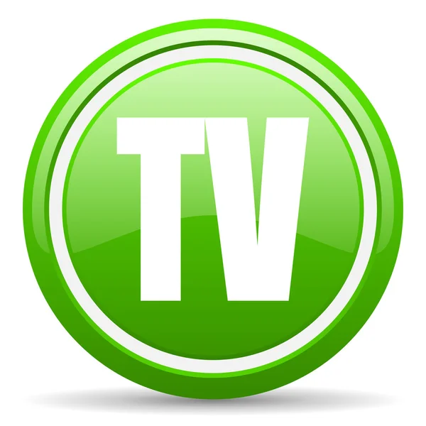 白い背景の上テレビ緑の光沢のあるアイコン — ストック写真