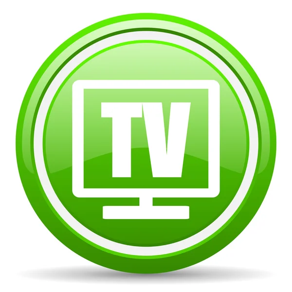 TV groene glanzende pictogram op witte achtergrond — Stockfoto