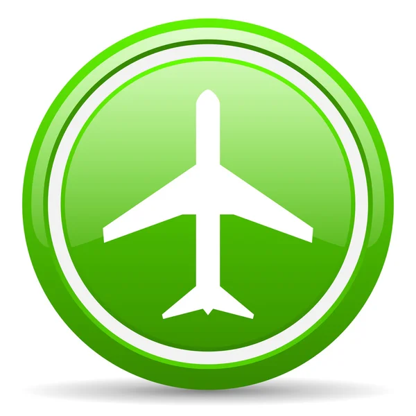 흰색 바탕에 녹색 비행기 광택 아이콘 — 스톡 사진