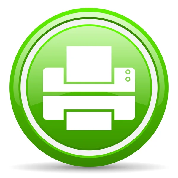 Lesklý ikona tiskárny zelená na bílém pozadí — Stock fotografie