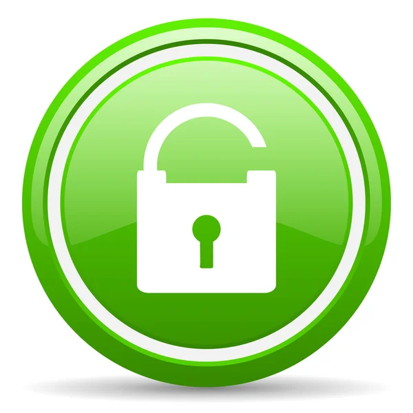 Padlock green glossy icon on white background — Stock Photo, Image