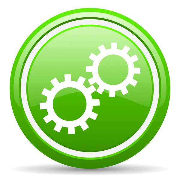 Gears green glossy icon on white background — Stock Photo, Image