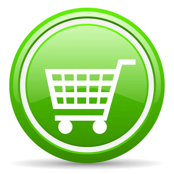 Carrello shopping icona lucida verde su sfondo bianco — Foto Stock