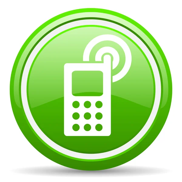 Mobiltelefon zöld fényes ikon fehér háttér — Stock Fotó