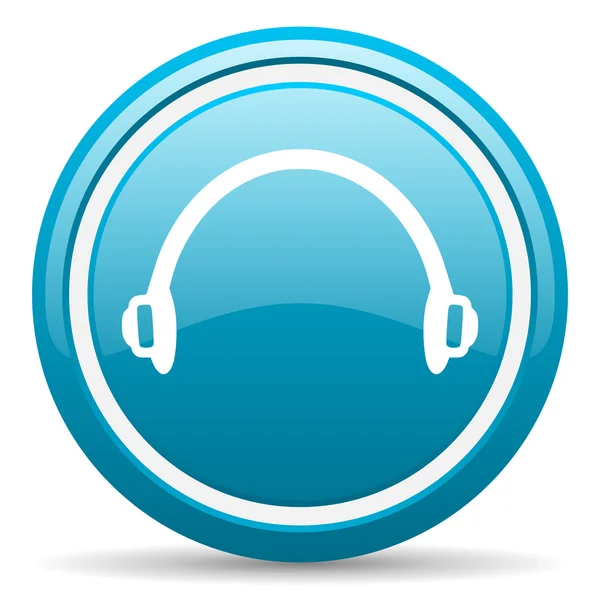 Headphones blue glossy icon on white background — Stock Photo, Image
