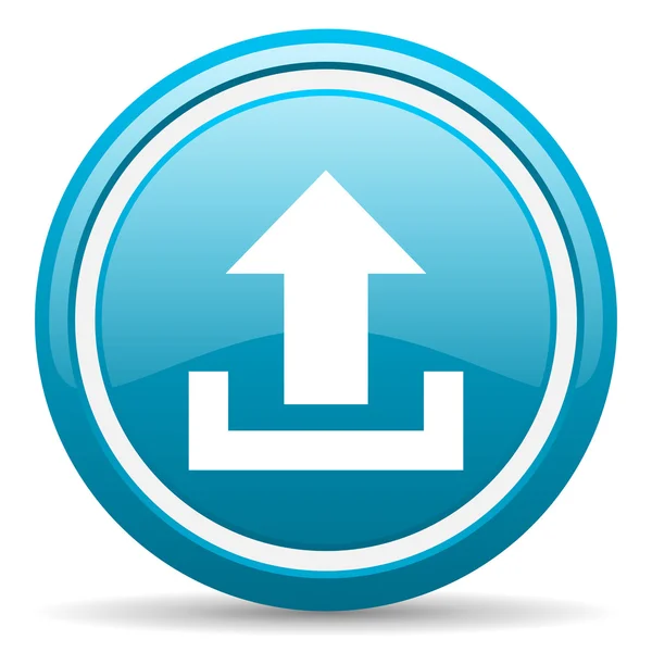 Hochladen blaues Hochglanz-Symbol auf weißem Hintergrund — Stockfoto