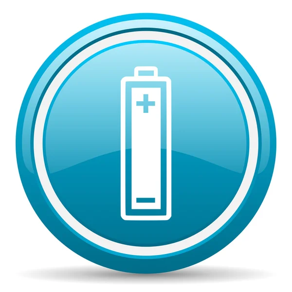 Blauwe glanzende batterijpictogram op witte achtergrond — Stockfoto
