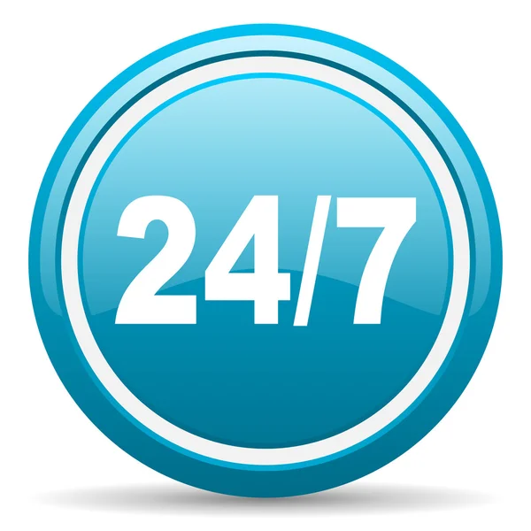 24 7 blaues Hochglanz-Symbol auf weißem Hintergrund — Stockfoto