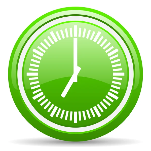 Clock green glossy icon on white background — Stock Photo, Image
