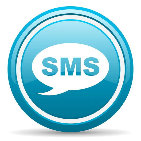 Sms blue glossy icon on white background — Stock Photo, Image