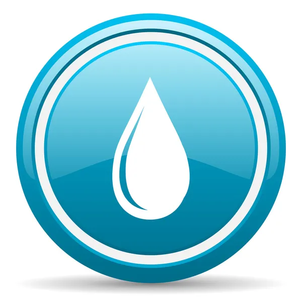 Goccia d'acqua blu icona lucida su sfondo bianco — Foto Stock