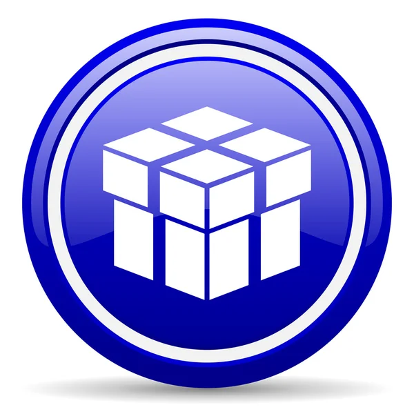 Box blue glossy icon on white background — Stock Photo, Image