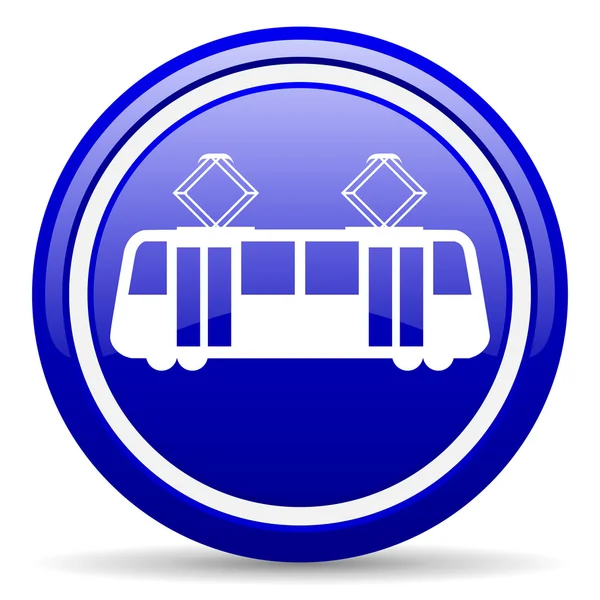 Синяя иконка трамвая на белом фоне — стоковое фото