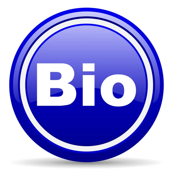 Bio blue glossy icon on white background — стоковое фото