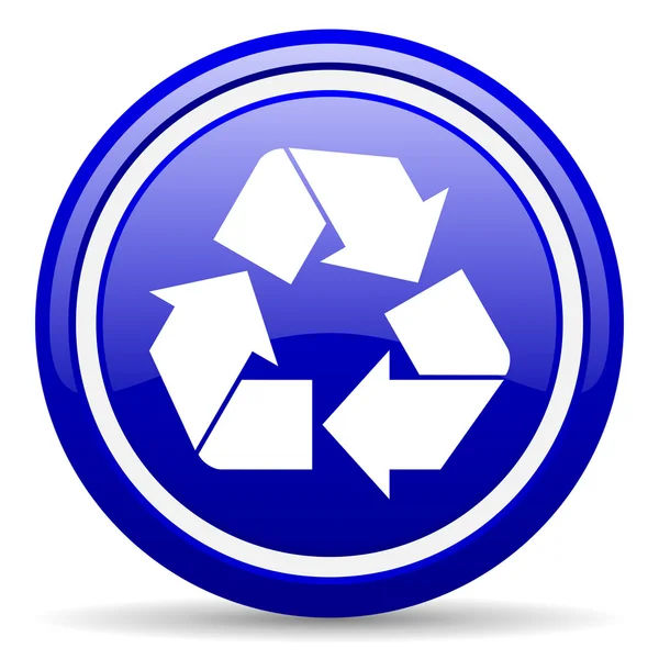 Recyceln blaues Hochglanz-Symbol auf weißem Hintergrund — Stockfoto