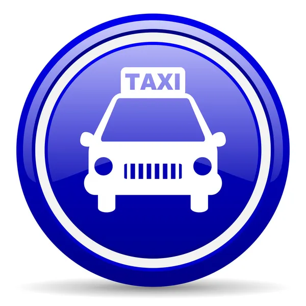 Blauwe taxi glanzende pictogram op witte achtergrond — Stockfoto