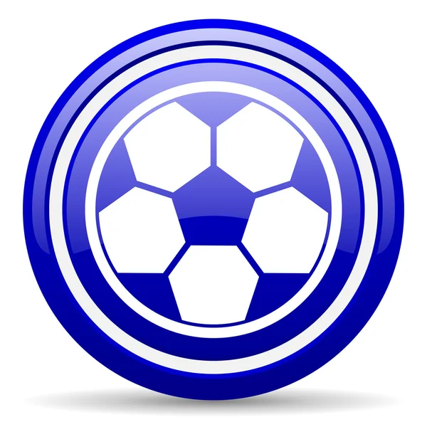 Voetbal blauwe glanzende pictogram op witte achtergrond — Stockfoto