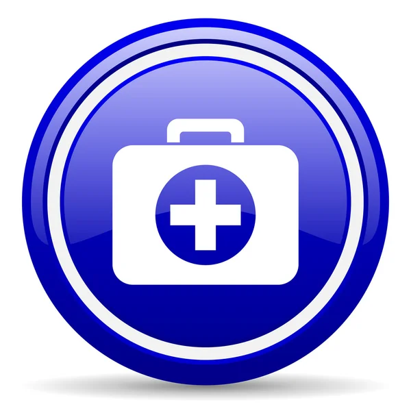 Verbandskasten blaues Hochglanz-Symbol auf weißem Hintergrund — Stockfoto