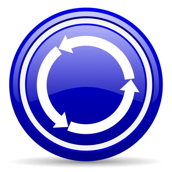Aktualisieren blaues Hochglanz-Symbol auf weißem Hintergrund — Stockfoto