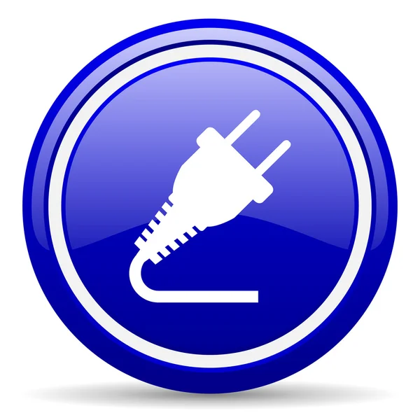 Plug blue glossy icon on white background — Stock Photo, Image