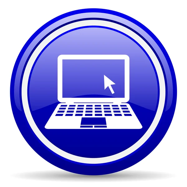 Laptop blauwe glanzende pictogram op witte achtergrond — Stockfoto