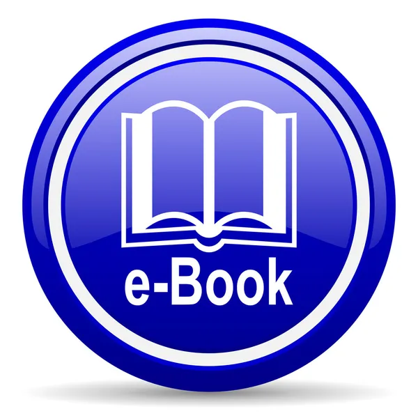 Libro electrónico icono brillante azul sobre fondo blanco — Foto de Stock