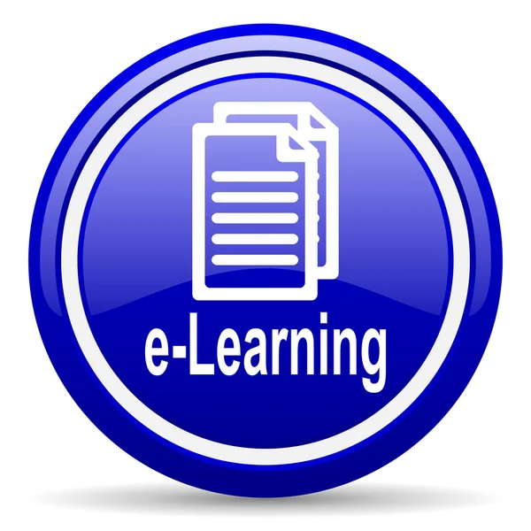 E-learning ícone brilhante azul no fundo branco — Fotografia de Stock