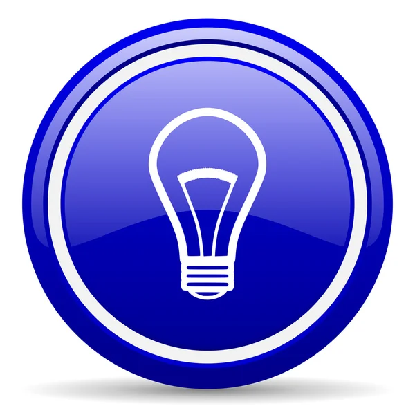 Glühbirne blaues Hochglanz-Symbol auf weißem Hintergrund — Stockfoto
