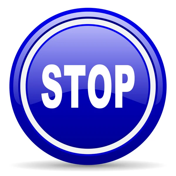 Stop icona blu lucido su sfondo bianco — Foto Stock