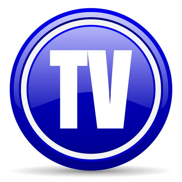 Телевизор синий глянцевый значок на белом фоне — стоковое фото