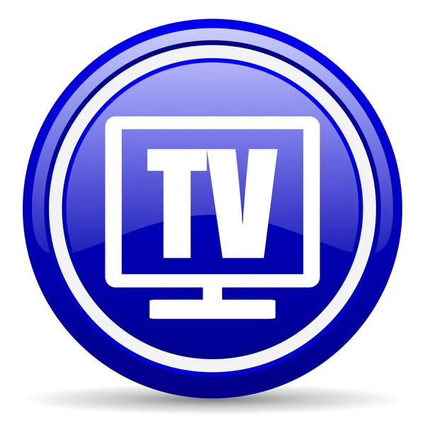 TV blauwe glanzende pictogram op witte achtergrond — Stockfoto