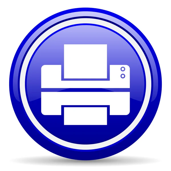 Blauwe glanzende printerpictogram op witte achtergrond — Stockfoto