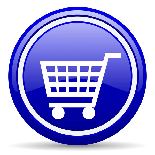 Shopping cart blue glossy icon on white background — Stock Photo, Image