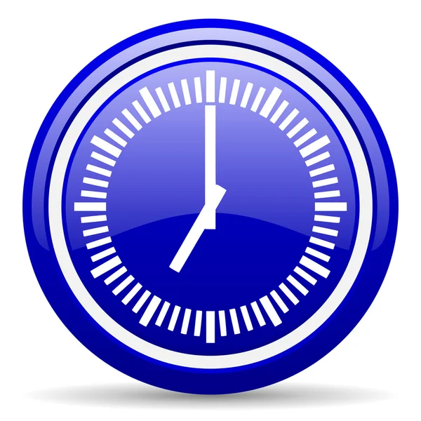 Clock blue glossy icon on white background — Stock Photo, Image
