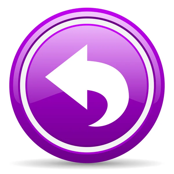 Zurück violett glänzend Symbol auf weißem Hintergrund — Stockfoto