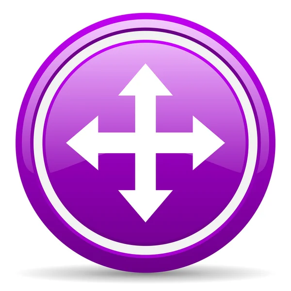 Spostare freccia viola icona lucida su sfondo bianco — Foto Stock