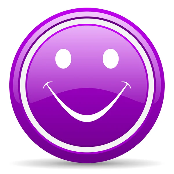 Фиолетовый глянцевый значок улыбки на белом фоне — стоковое фото