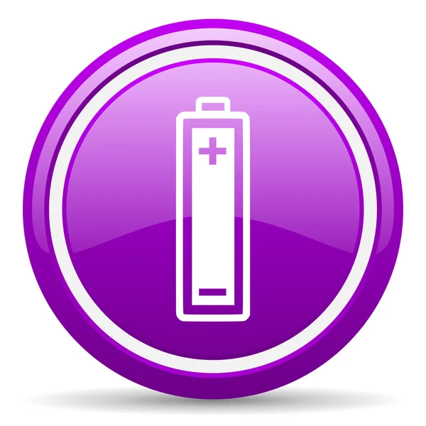 Violet glanzende batterijpictogram op witte achtergrond — Stockfoto
