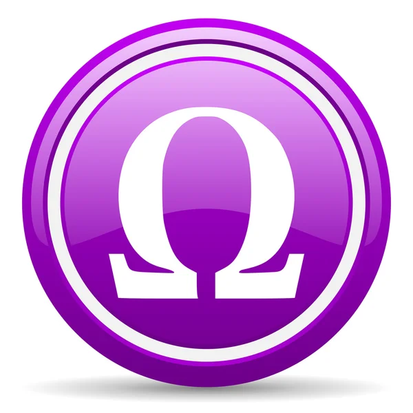 Иконка омега фиолетовый глянец на белом фоне — стоковое фото